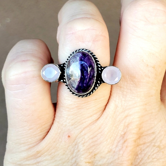 New Charoite & Chalcedony Silver Ring. - Picture 11 of 12